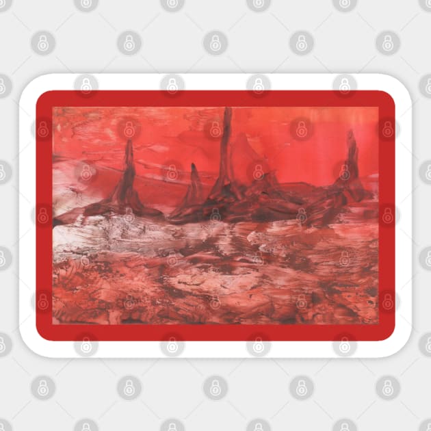 Fantastic landscape, nature, mountain, volcano. Encaustic wax art. Painting drawing Sticker by grafinya